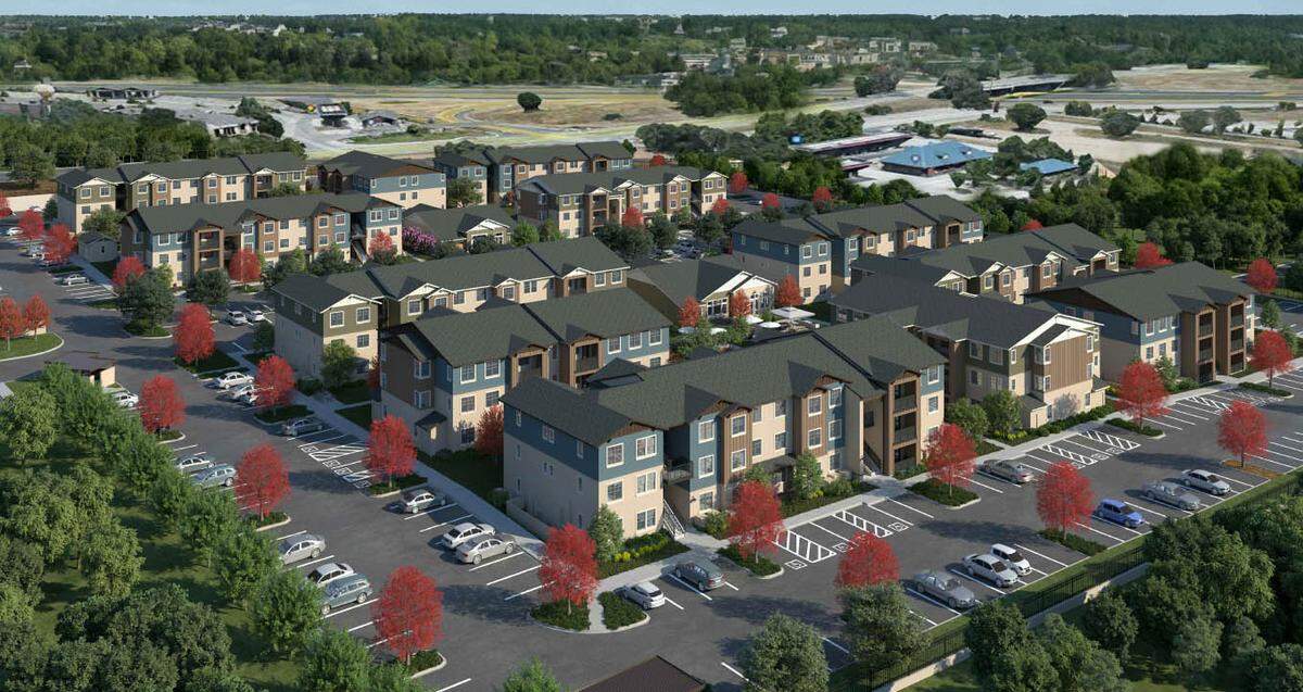 A rendering shows the Hope Way Apartments, a 240-unit affordable housing development proposed in Placer County. Opponents of the development filed a lawsuit against its approval. 
