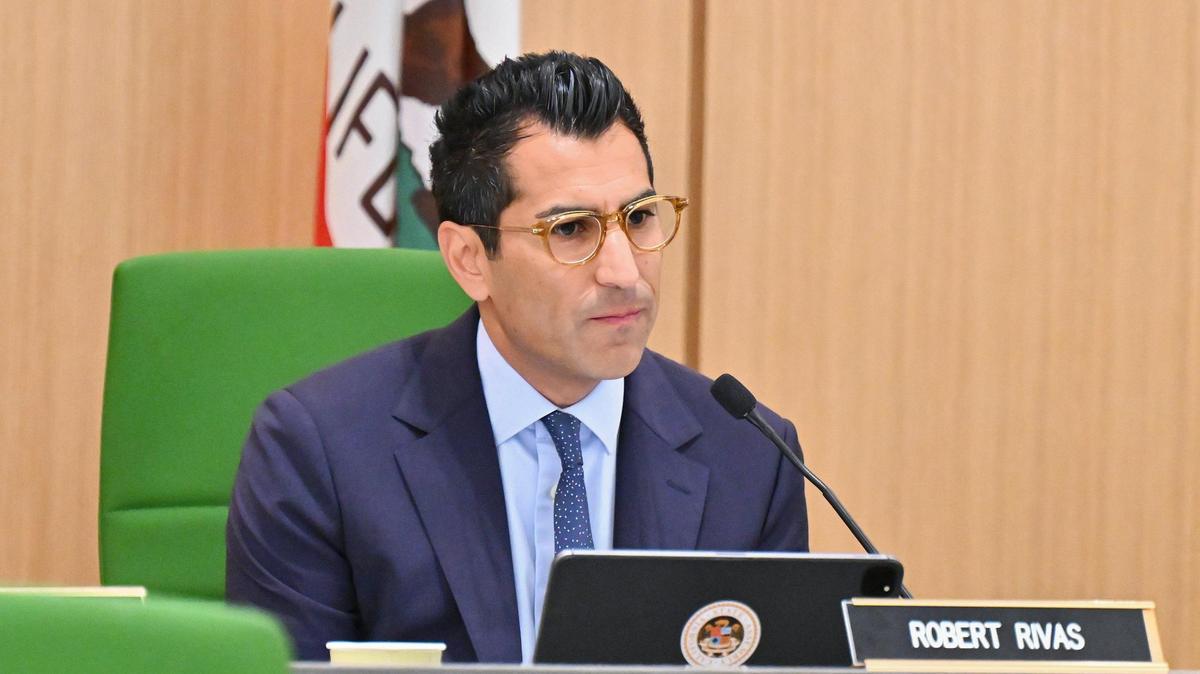 Assembly Speaker Robert Rivas addresses those gathered for the first meeting of the Assembly Select Committee on Retail Theft on Tuesday, Dec. 19, 2023, at Capitol Annex.
