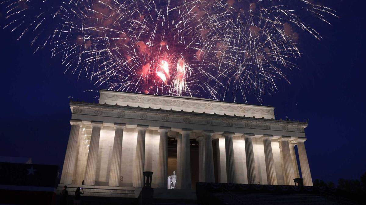 Fireworks go off over the Lincoln Memorial in Washington, D.C., in 2019.