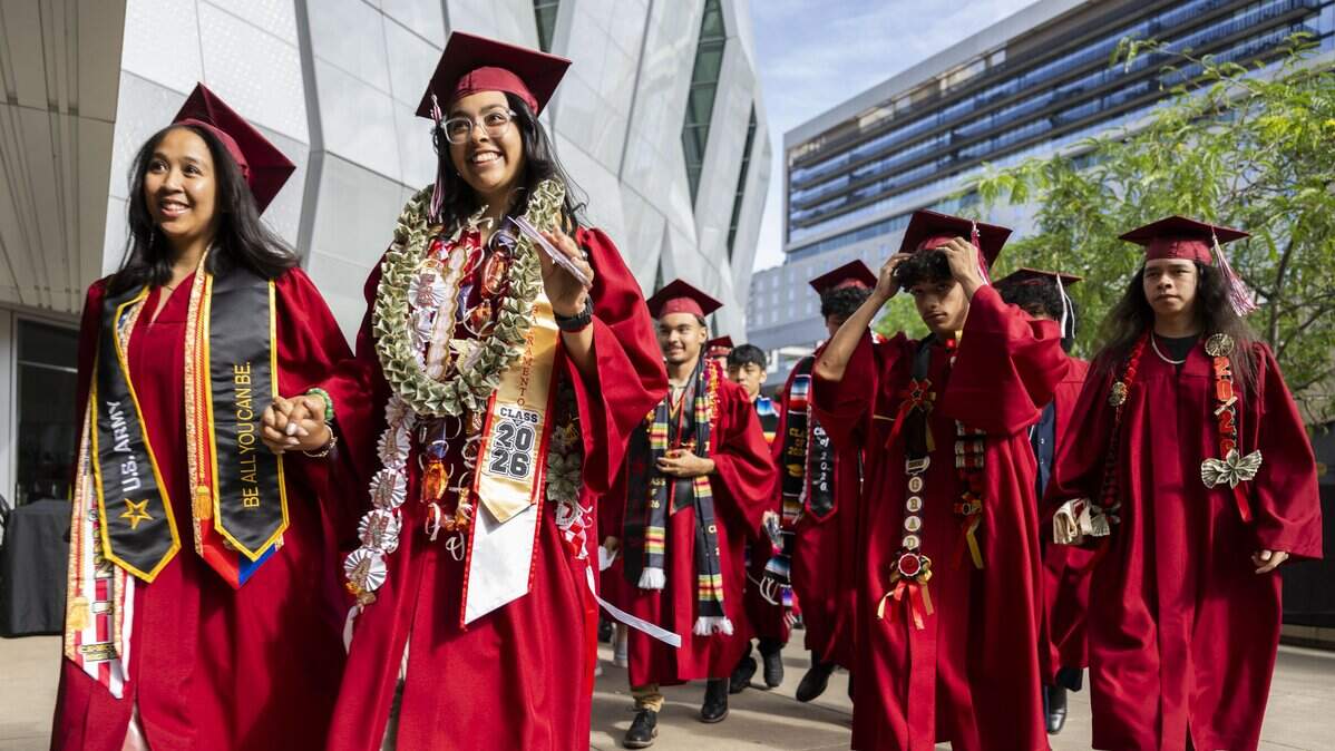 C.K. McClatchy School graduates enter Golden 1 Center as they participate in their graduation ceremony on Monday, June 8, 2026.