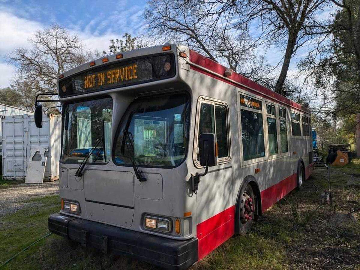 A 2007 bus formerly owned and operated by San Francisco’s Muni system is for sale in Sacramento, according to a Facebook Marketplace post. The electric hybrid vehicle, which has no passenger seats, has an asking price of $7,997.