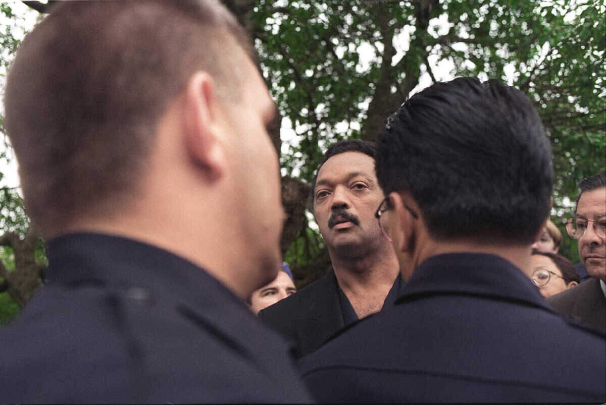 The Rev. Jesse Jackson arrives outside the UC San Francisco-Laurel Heights facility on July 20, 1995, to speak to the Board of Regents against the proposed elimination of its affirmative action polices.