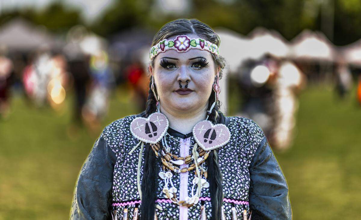 Sage Noelle Tellez Ortiz, a member of the Ione Band of Miwok Indians, participates in the 30th Annual Sacramento Contest Powwow at O'Neil Park earlier this month. Tellez Ortiz said that dancing helps her cope with mental health and brings her closer to her community.