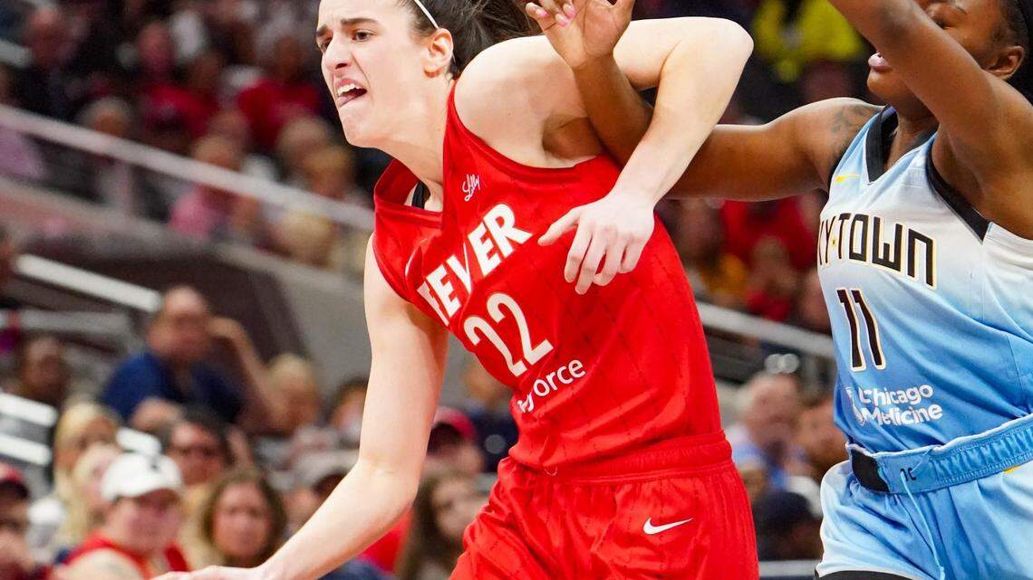 Star WNBA rookie Caitlin Clark, left, has been knocked around in her first pro season like many hyped rookies before her. Michelle Pemberton-USA TODAY Sports
