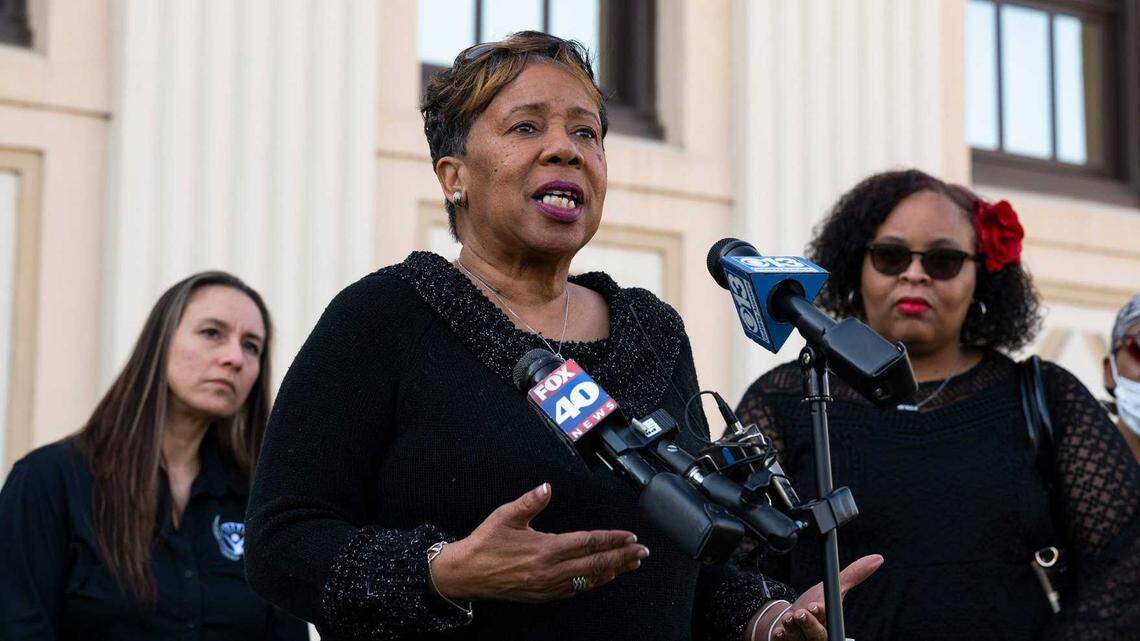 Betty Williams speaks at C.K. McClatchy High School in 2022, following an investigation into racist graffiti. The then-president of the Greater Sacramento NAACP was named in a Sacramento County audit that found widespread misuse of public funds in a pandemic meals program.