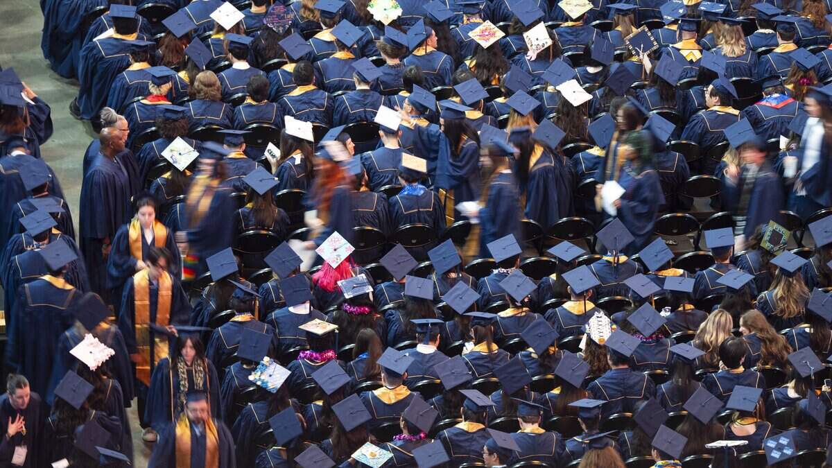 UC Davis graduates attend one of the university’s spring commencement ceremonies at Golden 1 Center in Sacramento on Friday, June 12, 2026.