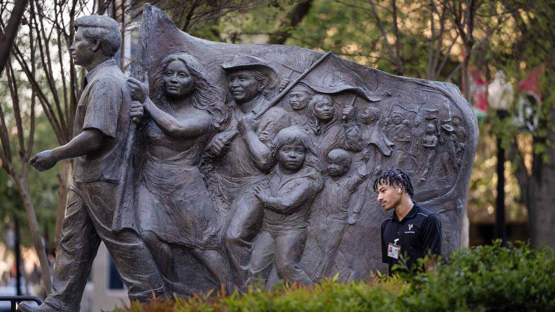 Lisa Reinertson, the artist behind the monument in Cesar E. Chavez Plaza, shared her perspective on remembering the farmworker movement.