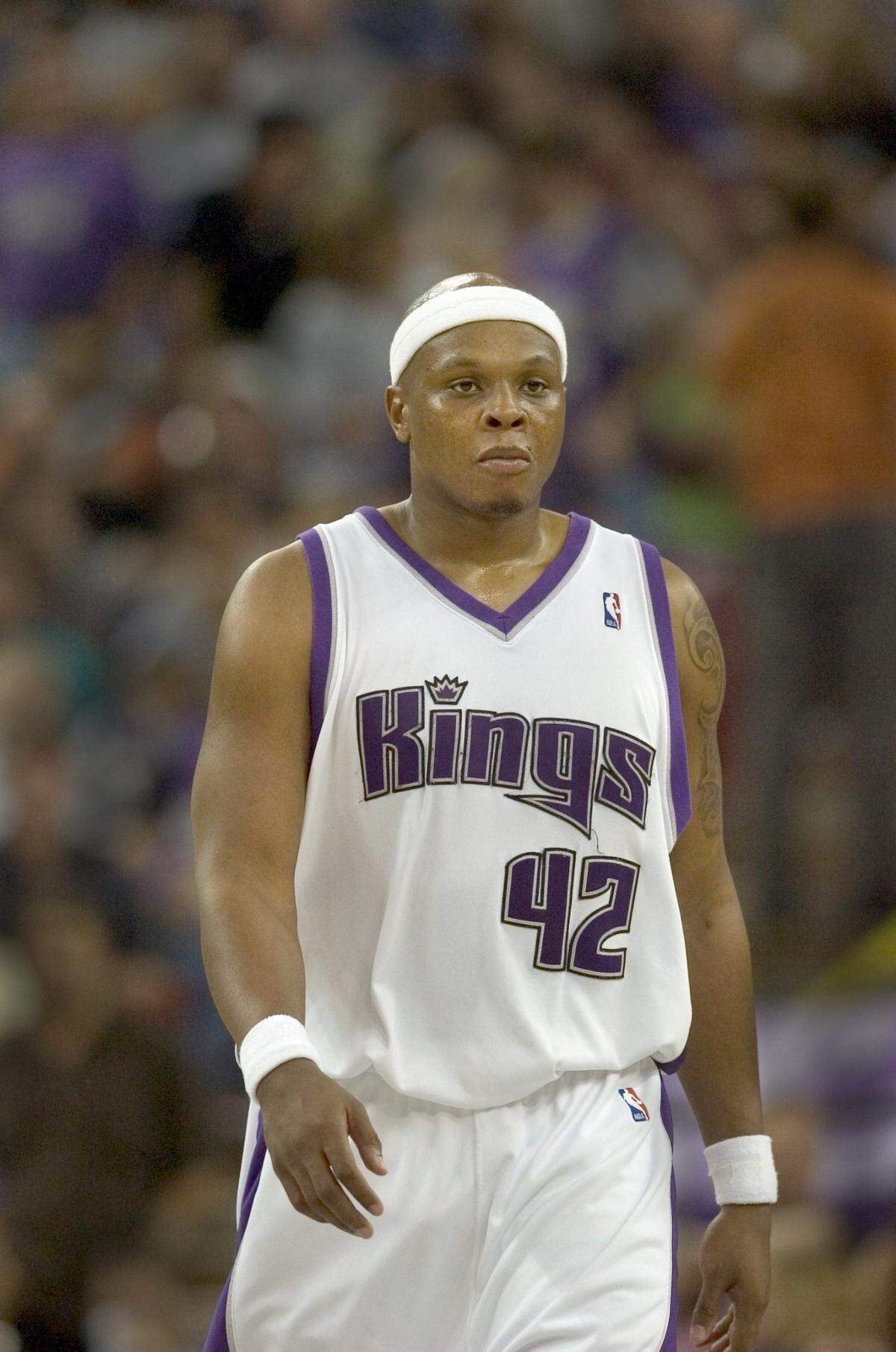 A dejected Bonzi Wells walks up court in the third quarter of Game 6 of the first round of Western Conference playoff series between the Sacramento Kings and San Antonio Spurs at Arco Arena on Friday, May 5, 2006.