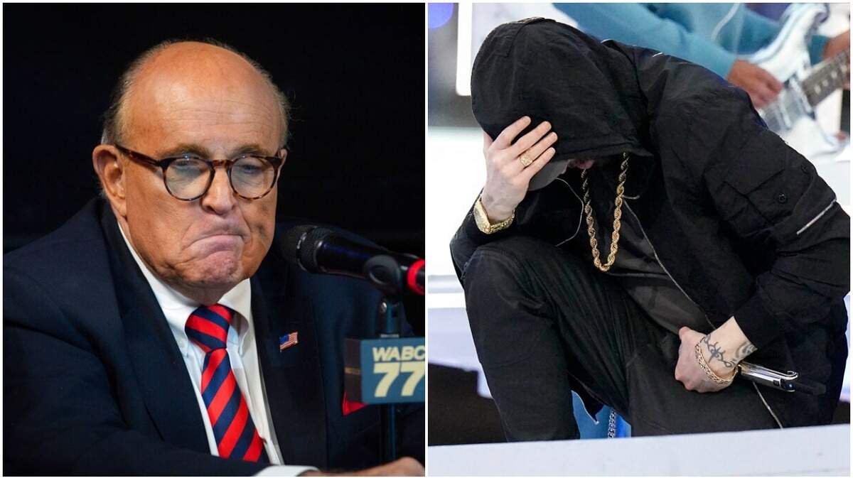 Former New York City mayor Rudy Giuliani condemned rapper Eminem taking a knee during the Super Bowl halftime show.