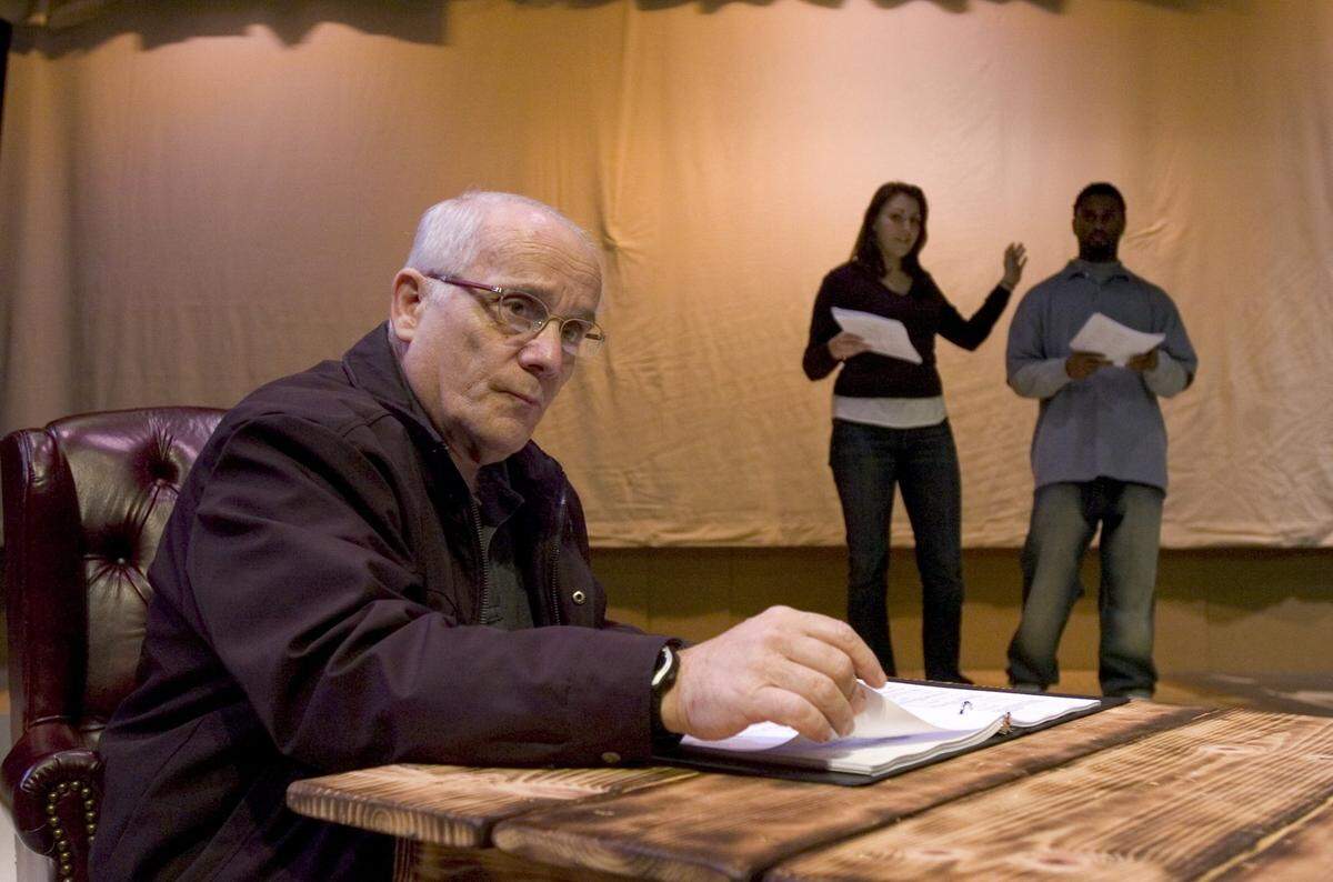 Actor Ed Claudio rehearses the Children’s Theatre production of “Safe at Home: The Jackie Robinson Story,” written by Anthony D’Juan, in 2006 at the B Street Theater complex.
