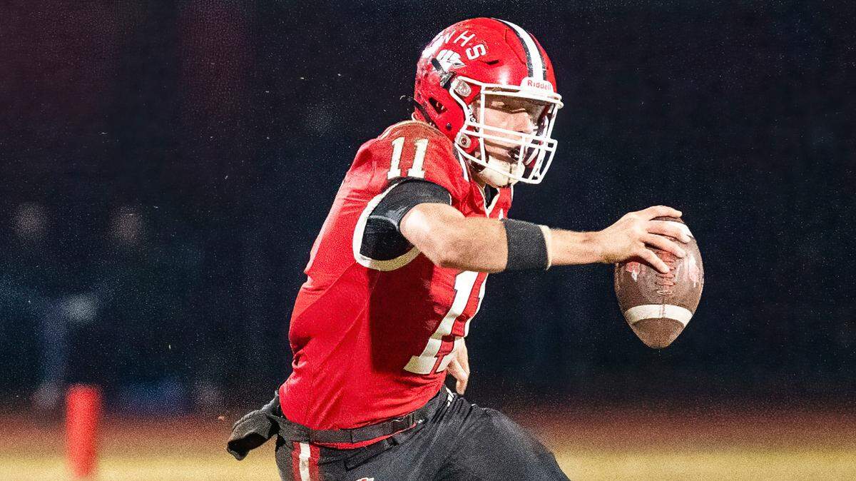 Winters Warriors quarterback Lane Brown (11) is sacked by the Arcata Tigers’ Neiko Bryson (55) in the 2024 CIF Northern California  Division 6-AA regional football championship game. Brown returns with Winters to the NorCal title game Friday. 