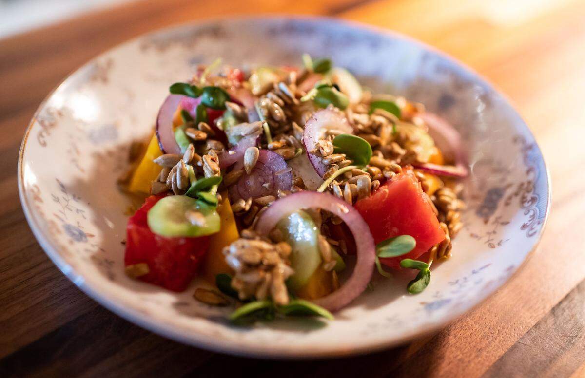 The heirloom tomato salad at Restaurant Josephine is served in Auburn in 2021. 