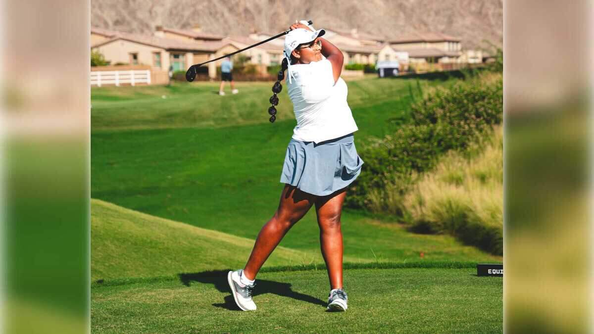 Gianna Singh follows through on a swing during an Underrated Golf Tour event in Palm Springs. Singh qualified for the Curry Cup championship in Jersey City, N.J., after placing first in the girls division at the Colorado Springs tour stop.