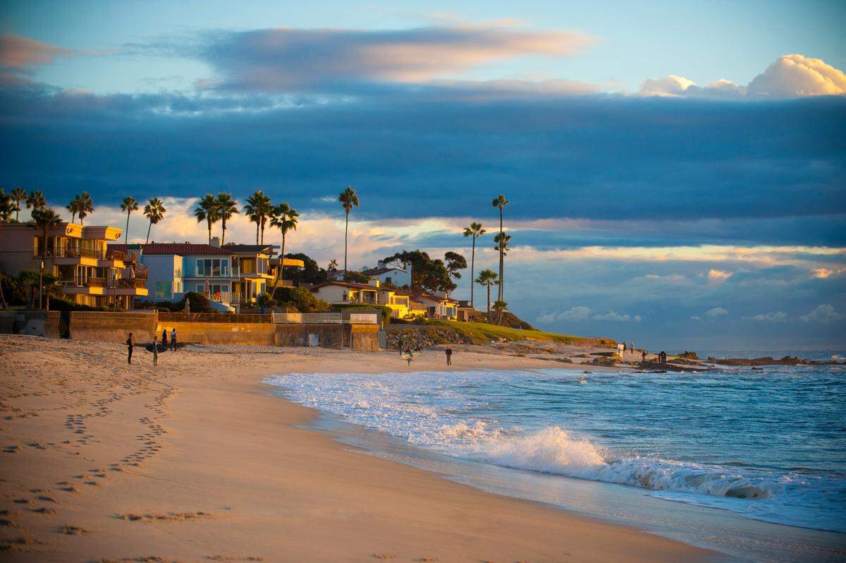The sun sets on million-dollar oceanfront homes in La Jolla, Calif.