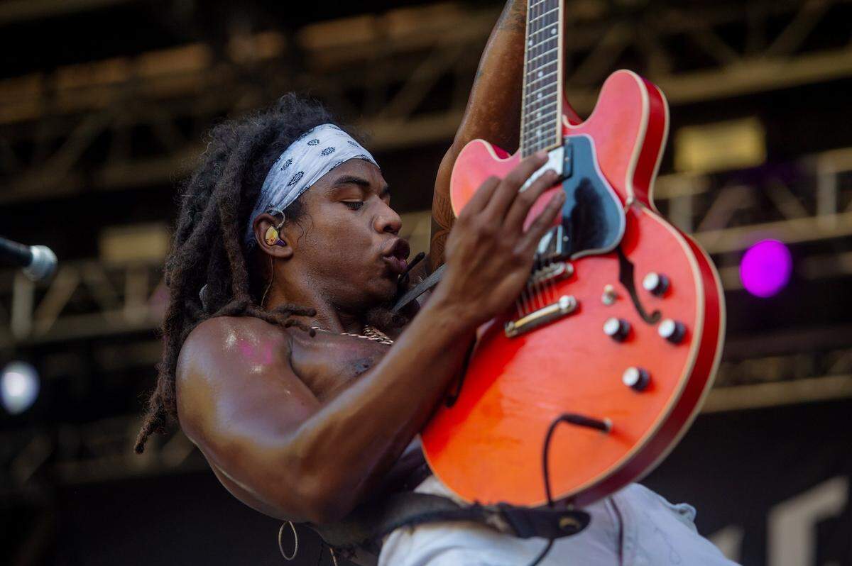 Guitarist Dane Pieper of Classless Act performs on the DW Presents Stage on the fourth day at the Aftershock rock festival Sunday, Oct. 9, 2022, at Discovery Park in Sacramento.