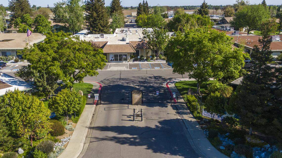 At least 35 people have tested positive for COVID-19 at St. John’s Retirement Village in Woodland, shown in a drone image from Tuesday, April 14, 2020. The senior complex is receiving help from the county in testing and tracing residents.