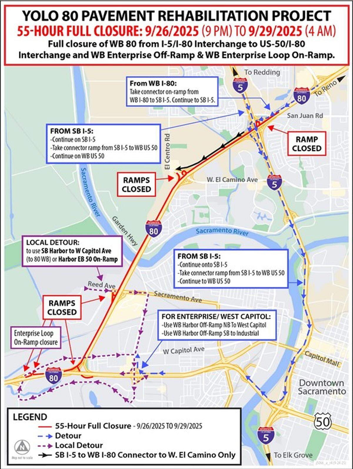Part of Interstate 80 will be closed for 55 hours due to construction, according to the California Department of Transportation.