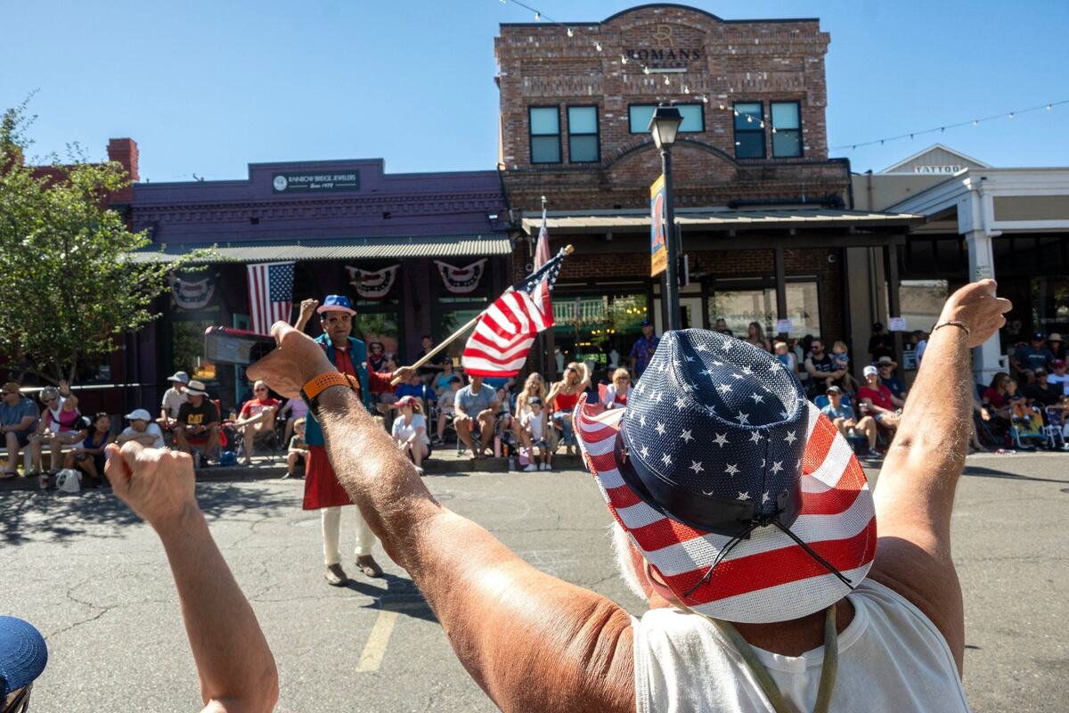 Joe Duran of Folsom, celebrates during Folsom’s annual parade on Sutter Street on Saturday.