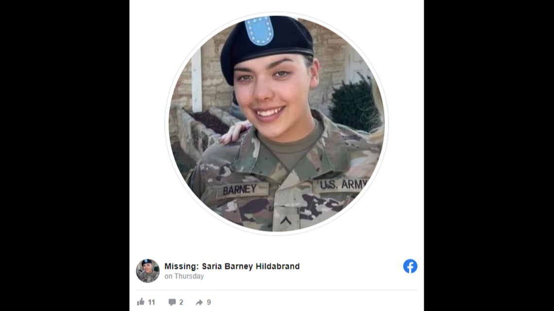 Saria Hildabrand was found dead days after her husband reported her missing, news outlets report.