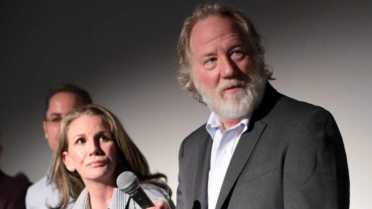 Timothy Busfield, right, speaks at a screening of "Guest Artist" alongside his wife, Melissa Gilbert, during the Santa Barbara International Film Festival in 2019. A New Mexico grand jury indicted Busfield on four felony counts of criminal sexual contact of a child.