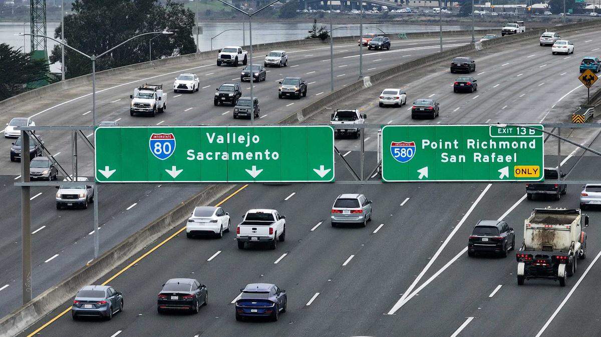 Cars travel along Interstate 80 on Jan. 16, 2024, in Berkeley, Calif. 