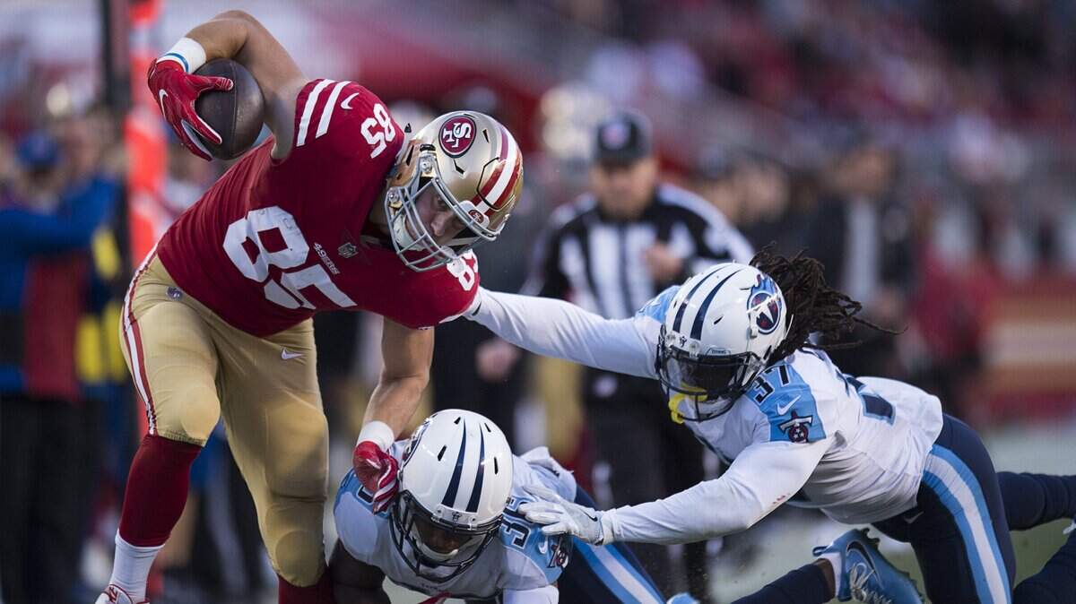 Tight end George Kittle, recently named a team captain, is quickly emerging as the 49ers’ best offensive weapon. He leads the team with 32 catches for 527 yards.