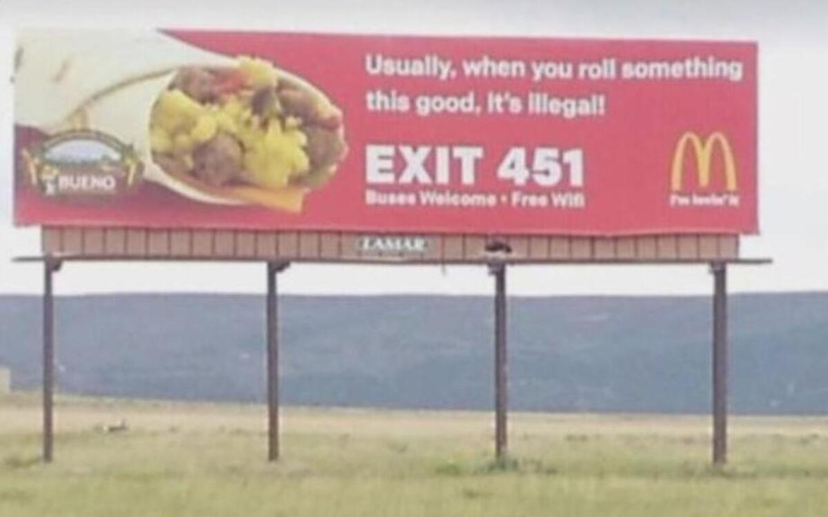 This screen shot from KRON4 News’ Twitter feed shows a photo of a McDonald’s billboard that’s gone viral.
