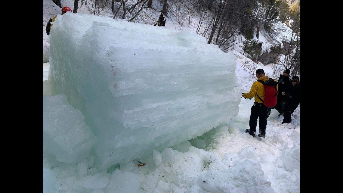 An ice climber died after pushing a friend to safety as an ice column fractured and fell on the group climbing an icefall, according to a Utah sheriff.