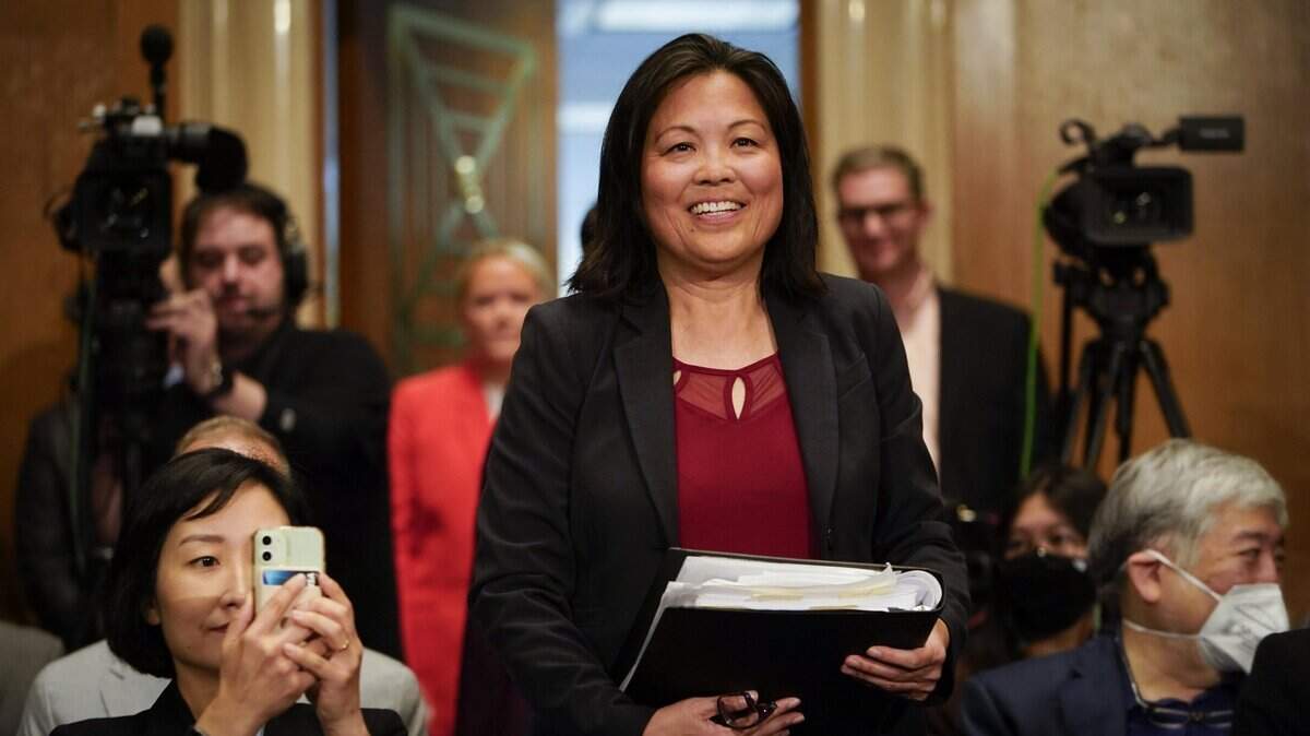 Julie Su testifies before the Senate Committee on Health, Education, Labor and Pensions during a hearing on her nomination to serve as Secretary of Labor on Thursday in Washington, D.C.