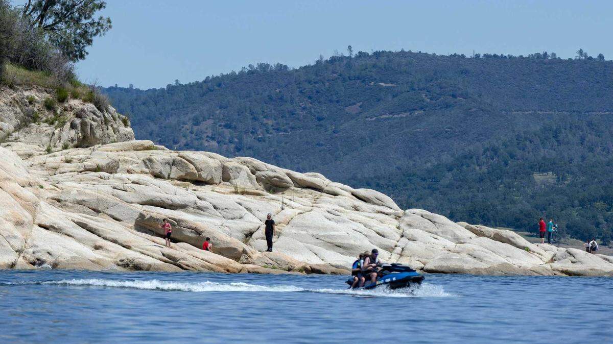 The shoreline of Folsom Lake near Granite Bay is seen in 2022. Officials have set a 5 mph speed limit due to lower water conditions.