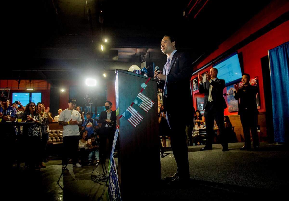 Sacramento District Attorney candidate Thien Ho speaks to supporters at his election party on Tuesday at Rock & Brews Restaurant in Sacramento. Ho, the county’s assistant chief deputy district attorney, had a strong lead in early returns.