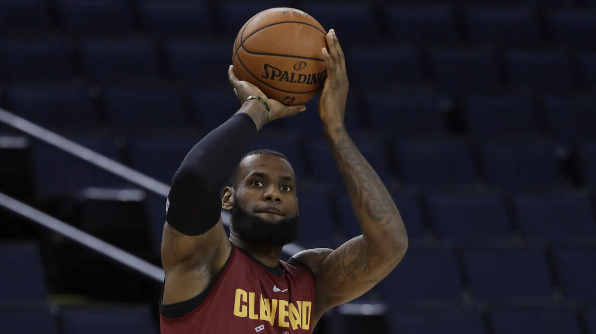 Cleveland Cavaliers forward LeBron James practices Wednesday in Oakland. The Cavaliers face the Golden State Warriors in Game 1 of the NBA Finals on Thursday.