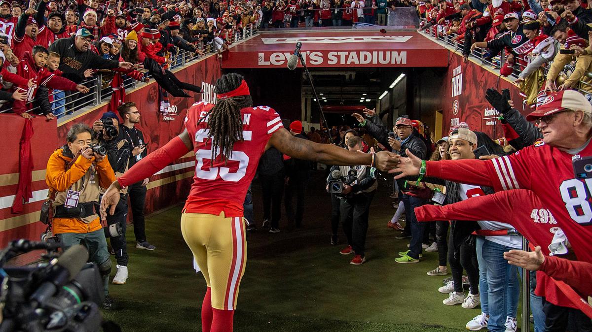 San Francisco 49ers cornerback Richard Sherman (25) leaves the field after there 34-31 win over the Los Angeles Rams at Levi’s Stadium on Saturday, December 21, 2019 in Santa Clara.