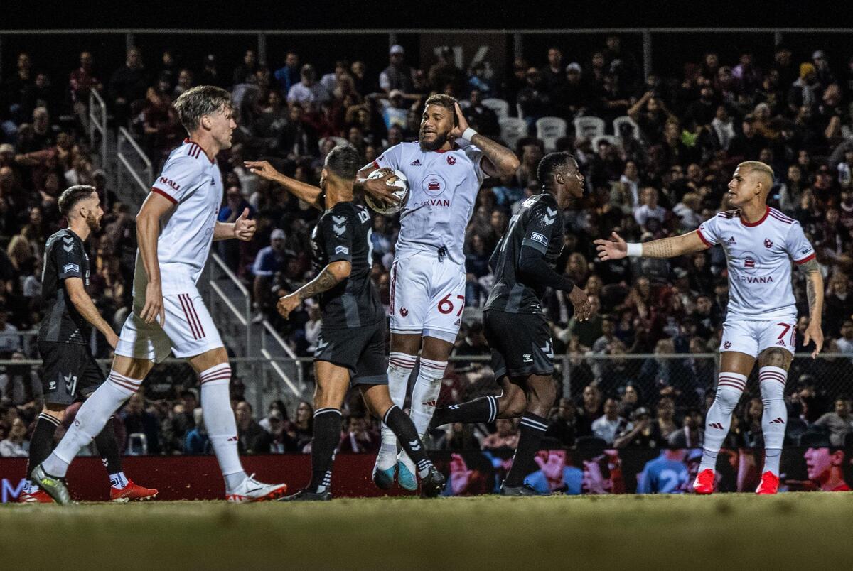 Phoenix Rising FC midfielder C. Harvey (67) teases the crowd after scoring in the second half against Sacramento Republic FC during the USL Western Conference finals on Saturday, Nov. 4, 2023, at Heart Health Park in Sacramento.
