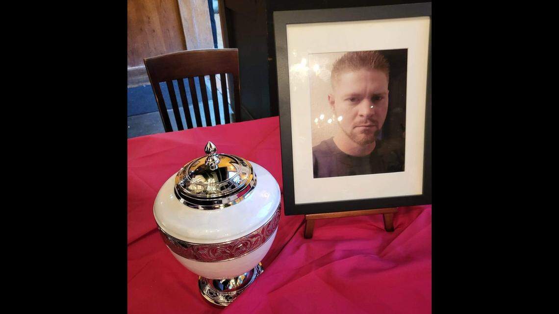 This provided photo shows Richard Ward next to his ashes.