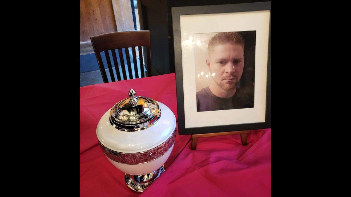 This provided photo shows Richard Ward next to his ashes.