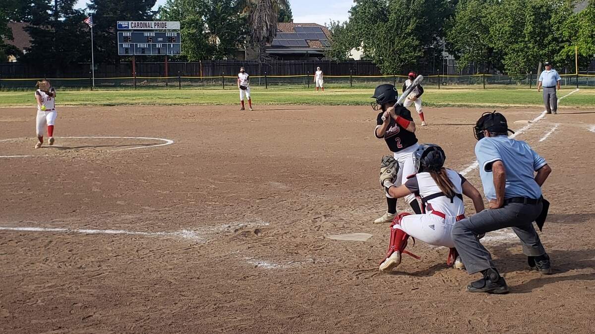 Laguna Creek’s Mia Reyes waits for a pitch from McClatchy during their game Thursday, May 20, 2021.