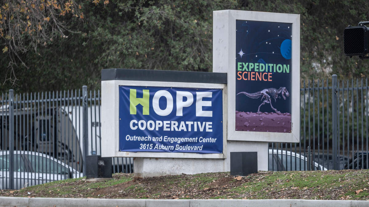 The Hope Cooperative Outreach and Engagement Center occupies the former site of a science museum on Auburn Boulevard near Sacramento’s Del Paso Regional Park. The center offers assessment and placement services, a shower and a place to sleep for up to 50 homeless people at a time.