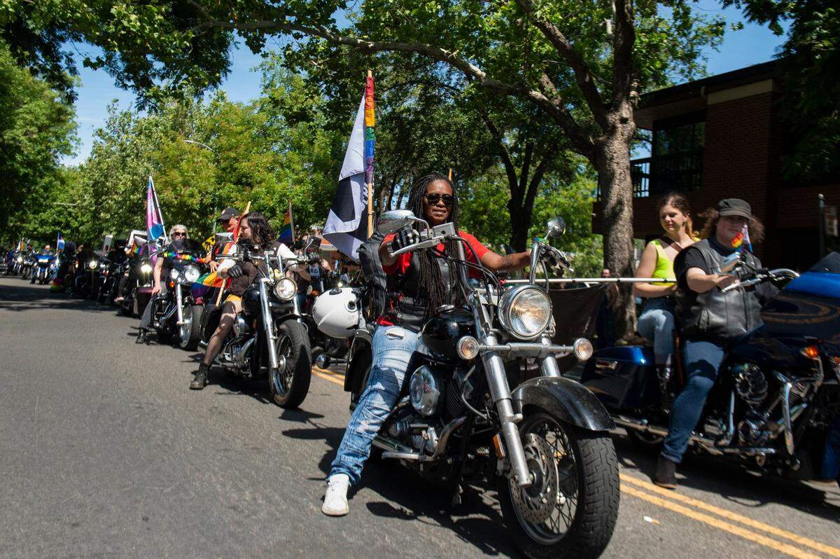 San Francisco Dykes on Bikes head the parade during the Sacramento Pride March and Parade on Sunday, June 11, 2023, in Southside Park.