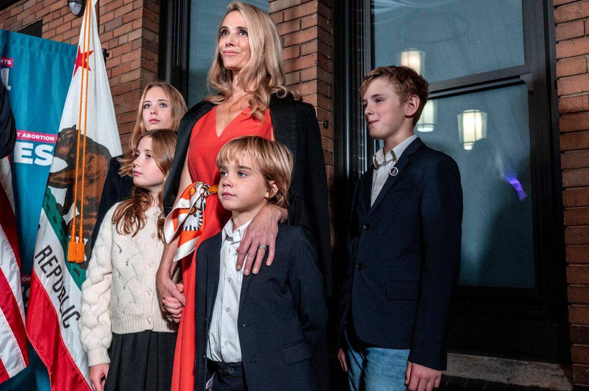 California First Partner Jennifer Siebel Newsom stands with her children, from left to right, Montana, 13, Brooklynn, 9, Dutch, 6, and Hunter, 11, at the a watch party for Proposition 1, which would add rights for abortion and contraception to the California constitution, on Tuesday, Nov. 8, 2022 at the Citizen Hotel in Sacramento.