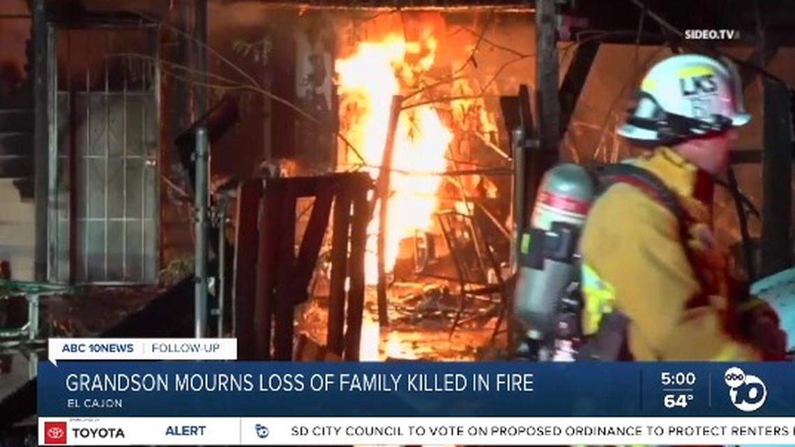 A California house fire killed a man’s grandparents and younger brother despite his efforts to rescue them from the flames, he says.