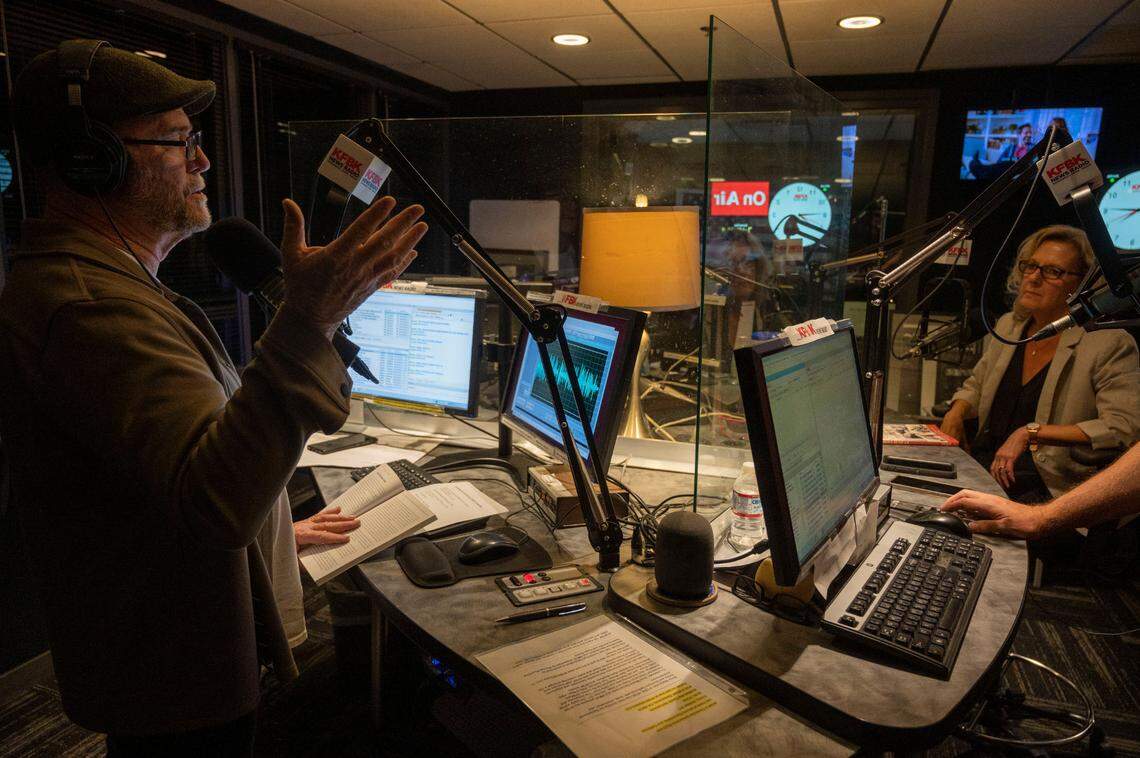 KFBK Newsradio anchor Pat Walsh interviews Annette Kassis, author of “Sacramento on the Air,” about KFBK’s 100th anniversary on The Pat Walsh show Friday, Sept. 16, 2022, at iHeart Radio in Sacramento.