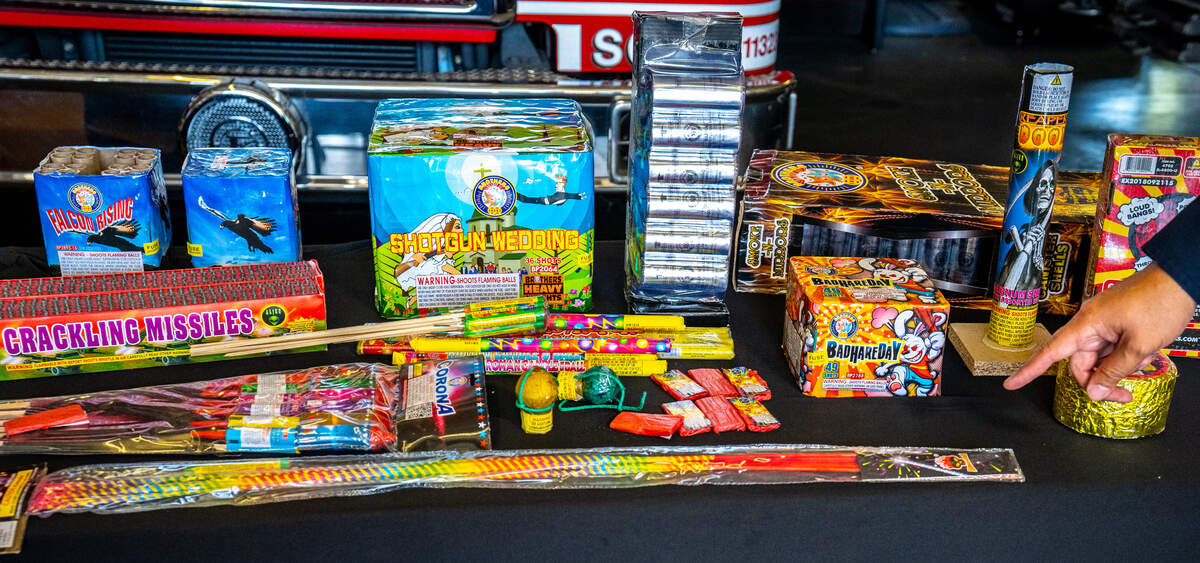 Some examples of illegal fireworks sit on a table at Sacramento Fire Station 10 during a press conference about illegal fireworks on Wednesday.