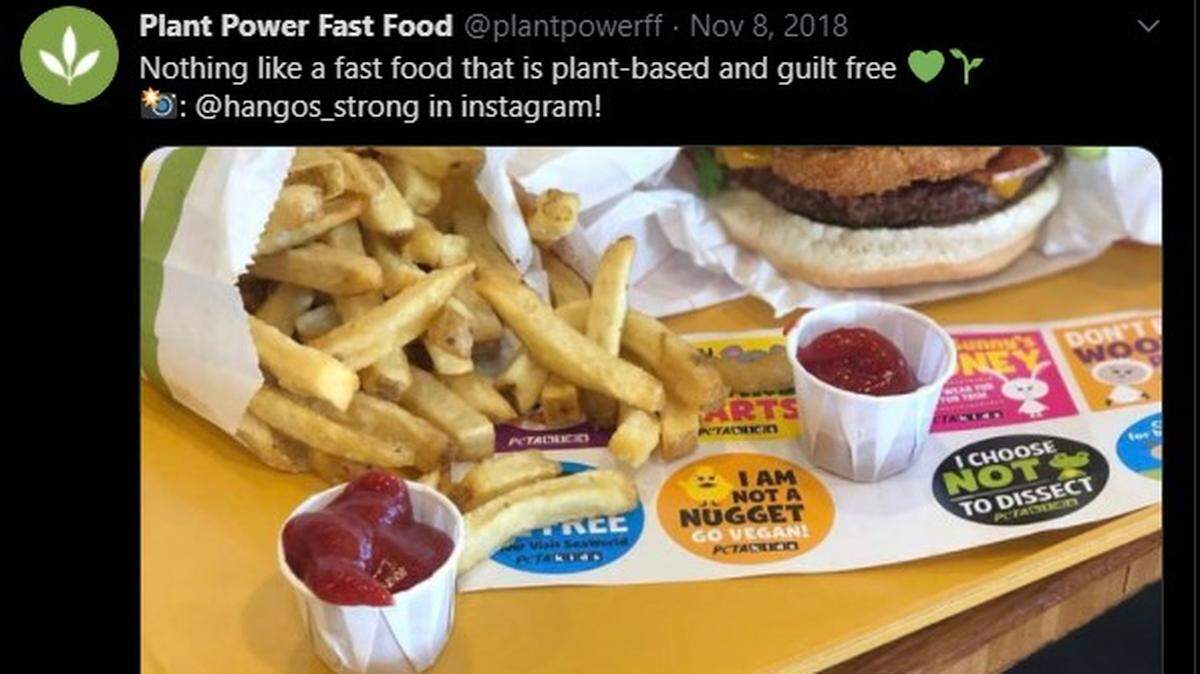 A screenshot from Twitter shows some menu items offered at Plant Power Fast Food, a Southern California-based vegan restaurant. A location will open in Sacramento’s R Street Corridor.