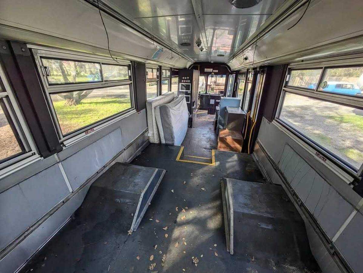 A 2007 bus formerly owned and operated by San Francisco’s Muni system is for sale in Sacramento, according to a Facebook Marketplace post. The electric hybrid vehicle, which has no passenger seats, has an asking price of $7,997.