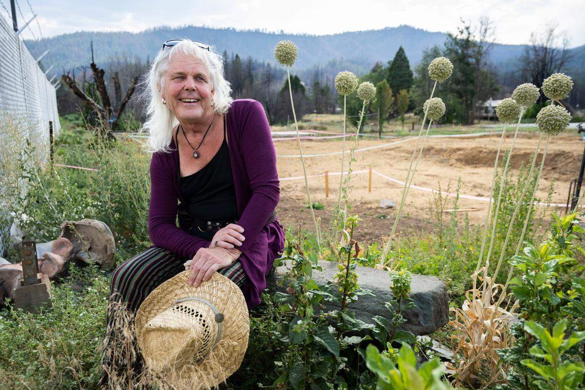 Ken Donnell, a home and business owner in Greenville, has a bright outlook for rebuilding the home that once stood behind him on Thursday, a week before the one year anniversary of the Dixie Fire. Donnell said that he hopes to build a home that is sustainable and environmentally friendly by using wood from the area which helps clean the burned forest and provide jobs to locals.
