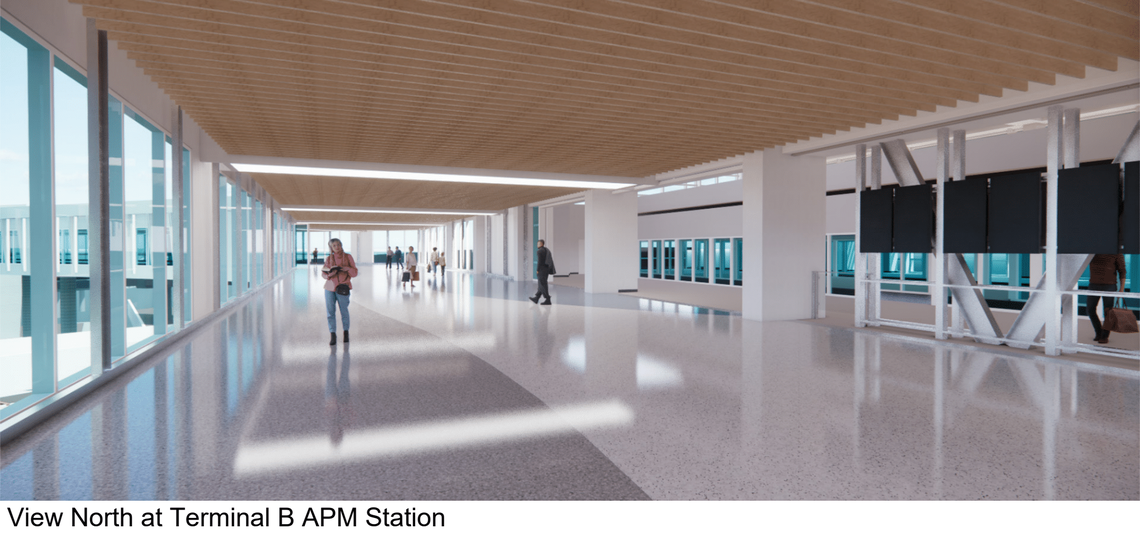Rendering with a view North from Sacramento International Airport Terminal B, Automated People Mover.