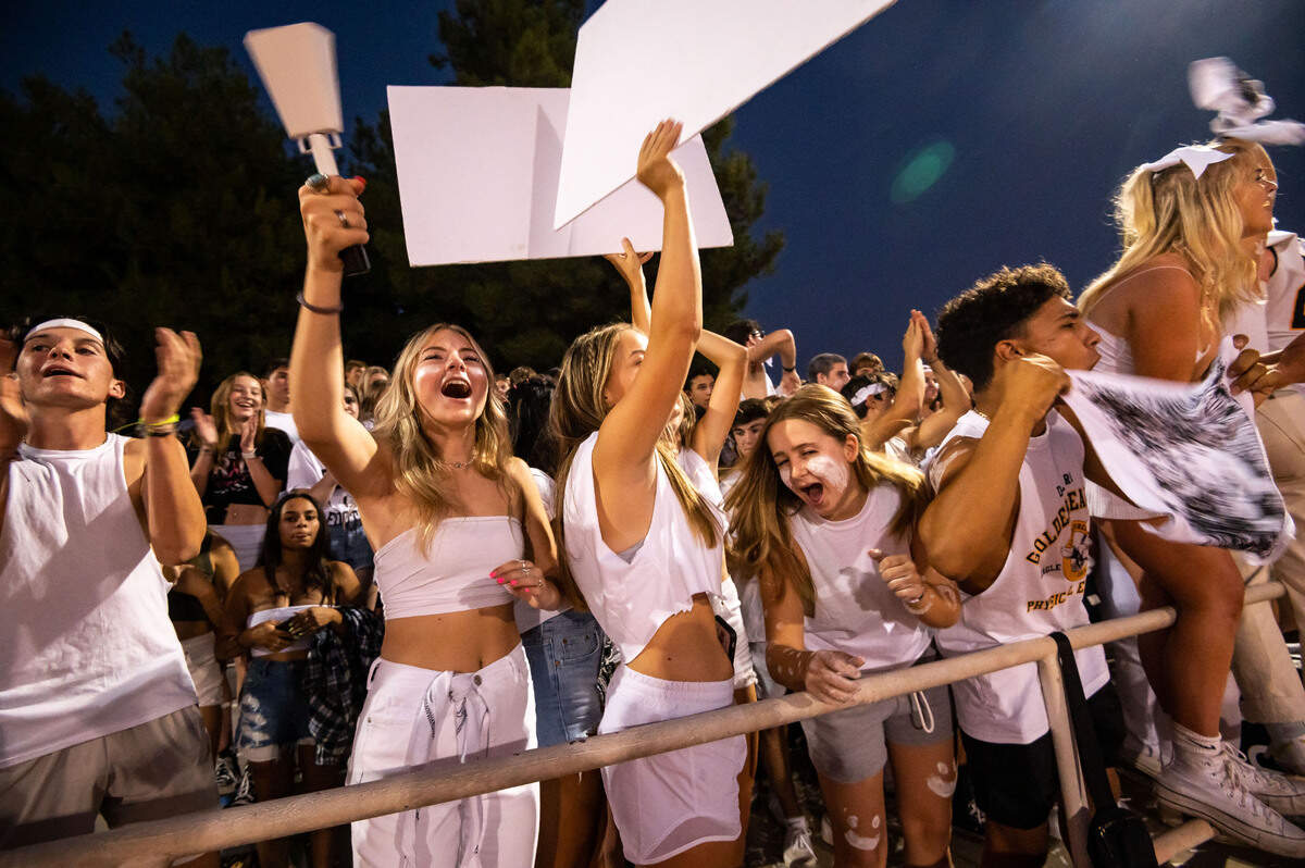 The “Black Hole,” Del Oro’s student cheering section, gets loud as the football team dominates Del Campo on Friday, Aug. 27, 2021, at Del Campo High School in Fair Oaks.