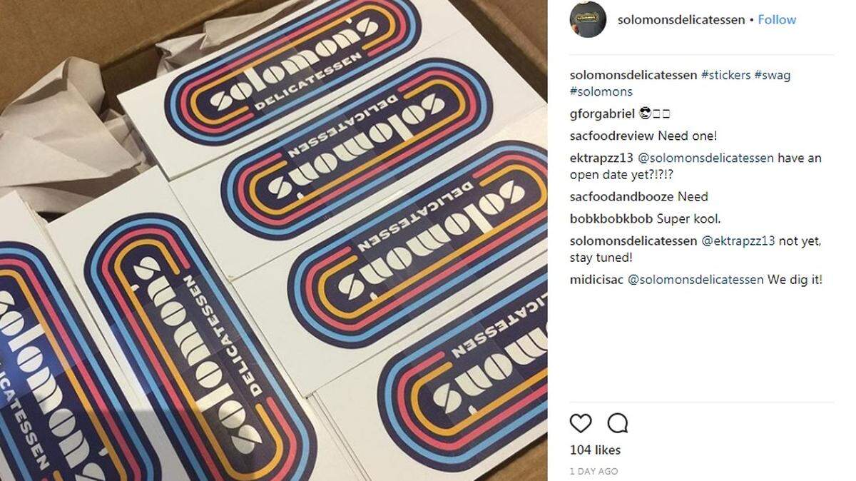 Solomon's Deli stickers from an Instagram screenshot.
