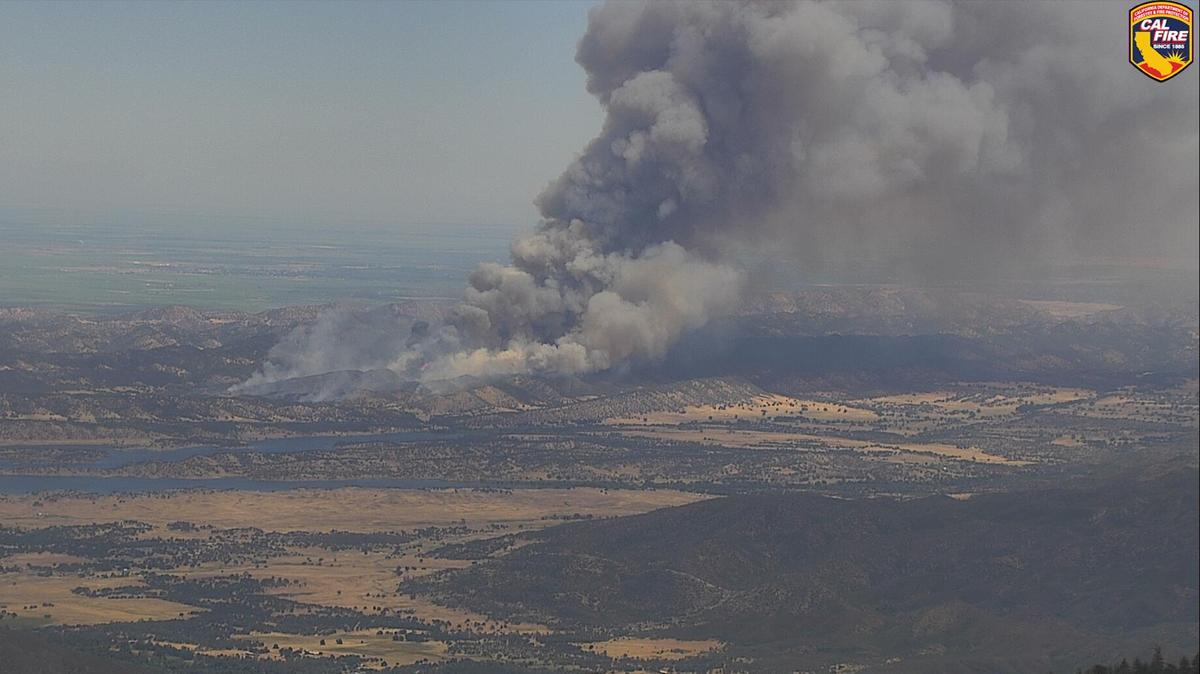 The Sites Fire burns in Colusa County, California, as seen by a Cal Fire camera on Saint John Mountain shortly after 3:15 p.m. Monday, June 17, 2024. Cal Fire officials said the fire was spreading rapidly, driven by wind.